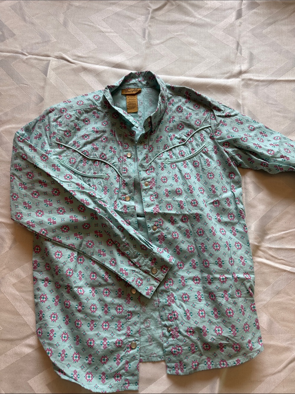 Wrangler Girls Teal and Pink Patterned Western Shirt